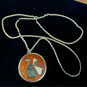 Vintage Gervais Necklace Enamel Modernist Gold Tone Pendant Signed